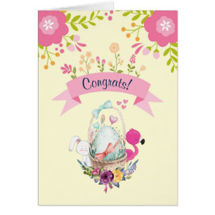 Baby Congrats - Bloemen, Een Ei, Flamingo & Konij