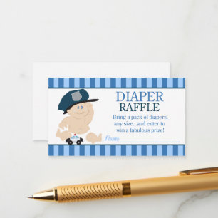 Baby Cop Police Officer Baby shower Diaper Raffle Informatiekaartje