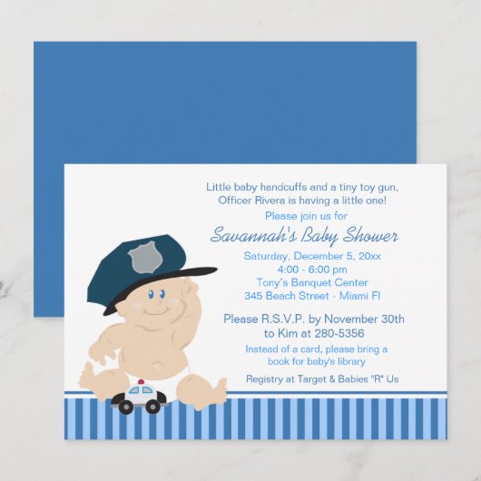Baby Cop Police Officier Baby shower Invitation (Devant / Derrière)