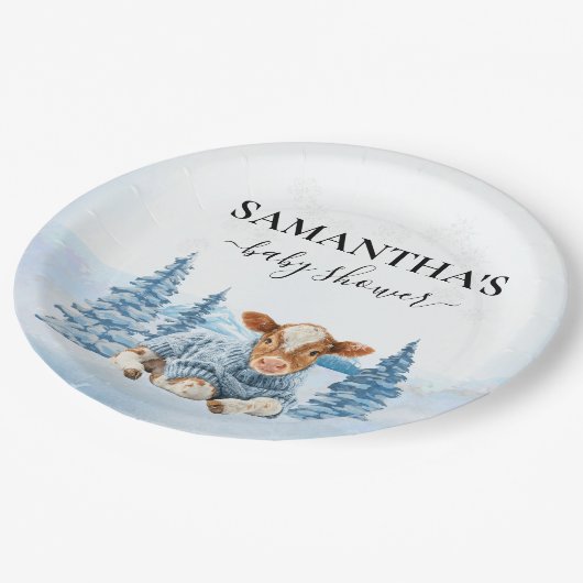 Baby Cow Calf Christmas Winter Farm Papieren Bordje (Gekanteld)