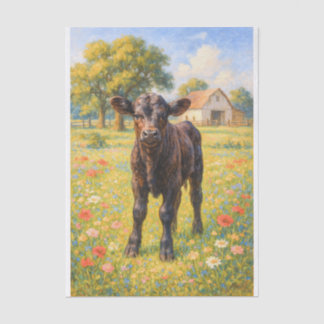 Baby Cow in Pasture Farmhouse Decoupage Paper  Tissuepapier
