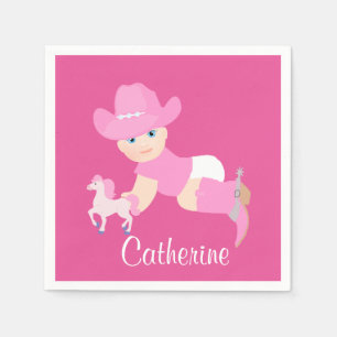 Baby cowgirl met roze Pet en laarzen feest Servet