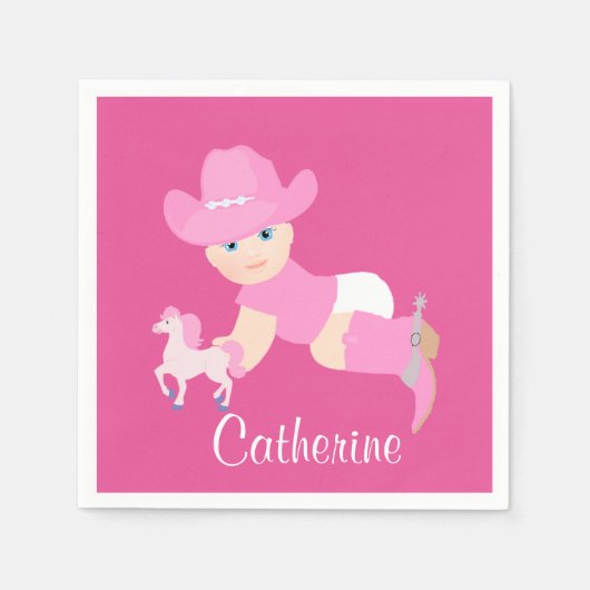 Baby cowgirl met roze Pet en laarzen feest Servet (Voorkant)