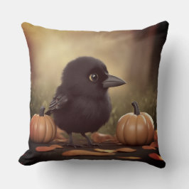 Baby Crow in the Pumpkins Kussen