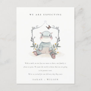 Baby Cute Baby Hippo Foliage Ballon Briefkaart