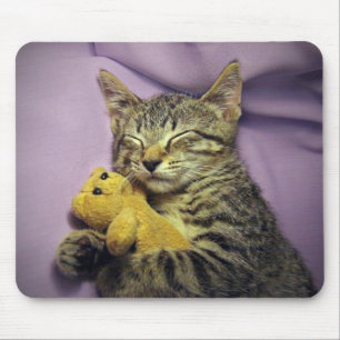 Baby Daisy Kitty Cat Kitten Sleeping w/Teddy Bear Muismat