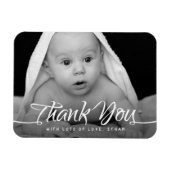 Baby dank u aangepaste foto chique hand script magneet (Horizontaal)