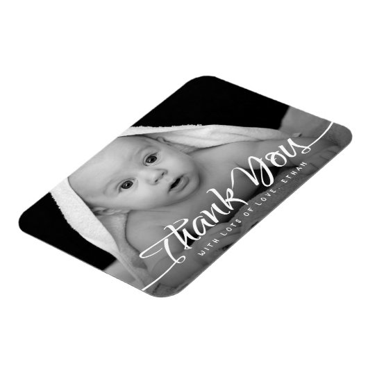 Baby dank u aangepaste foto chique hand script magneet (Linkerzijde)