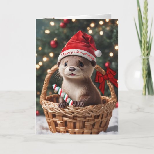Baby de la loutre de Noël dans une carte de vacanc (Devant)