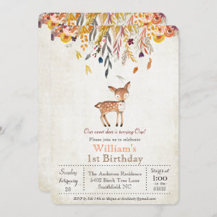 Baby Deer Automne 1er Anniversaire Invitation
