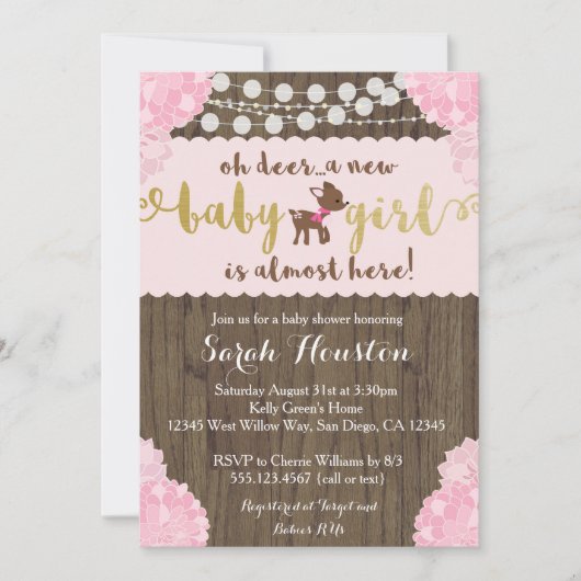 Baby Deer Doe Rustic Girl Shower Invitation (Devant)