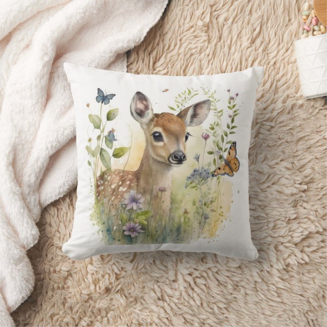 Baby Deer Fawn Butterfly Painting Kussen (Deken)