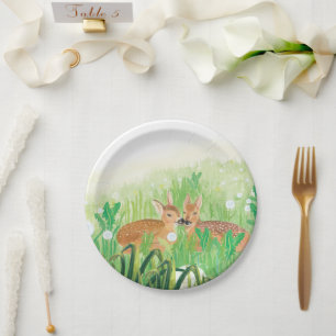 Baby Deer - Fawns in Tall Grass Illustratie Papieren Bordje