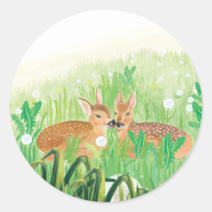 Baby Deer - Fawns in Tall Grass Illustratie Ronde Sticker