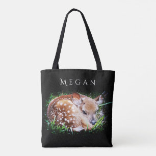 Baby Deer Gepersonaliseerde Aangepaste Naam Zwart Draagtas