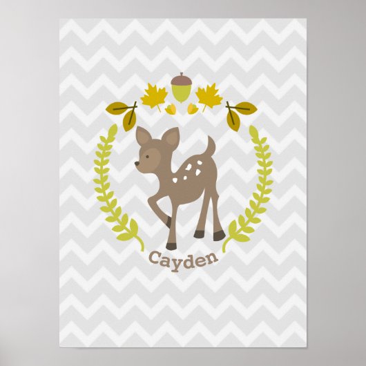 Baby Deer Gray Chevron Nursery Artwork - Boy Poster (Voorkant)
