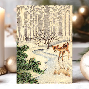  Baby Deer in boskerst Feestdagen Kaart