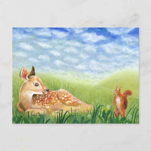 Baby Deer in de Grass Illustratie Feestdagenkaart (Voorkant)