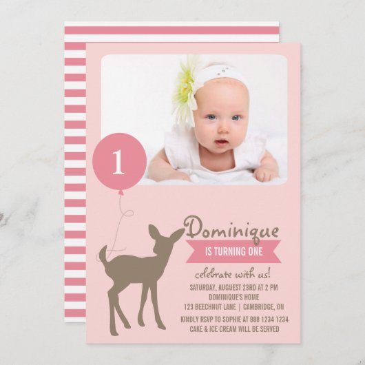Baby Deer | Invitation d'Anniversaire de enfant de (Devant / Derrière)