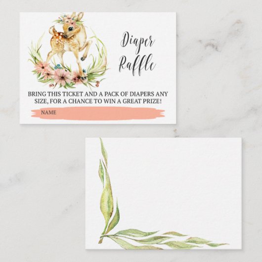 Baby Deer met Greenery Diaper Raffle Ticket Informatiekaartje (Voorkant / Achterkant)