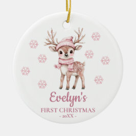Baby Deer Personalized Girl's First Christmas Keramisch Ornament
