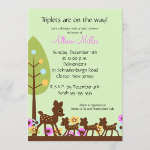 Baby Deer TRIPLETS-Baby shower Uitnodiging