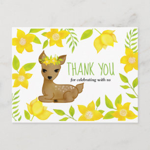 Baby Deer Yellow Florals Baby shower Hartelijk d Briefkaart