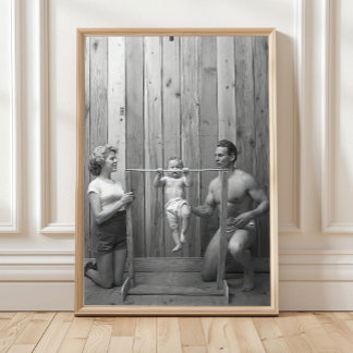 Baby die Pull-ups doet Muurkunst, Bodybuilder Fami Poster