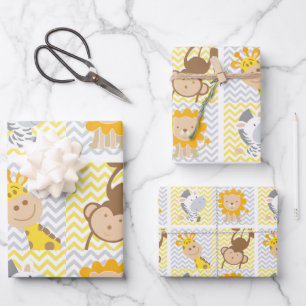 Baby Dieren Giraffe, Aap, Leeuw, Zebra Thema Inpakpapier Vel