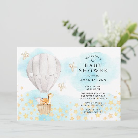 Baby-dieren Heet Luchtballon Neutraal Baby shower Kaart (Staand voorkant)
