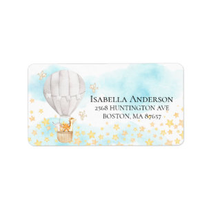 Baby-dieren Hot Air Ballon Baby shower Etiket