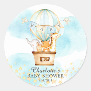 Baby-dieren Hot Air Ballon Ride Baby shower Ronde Sticker