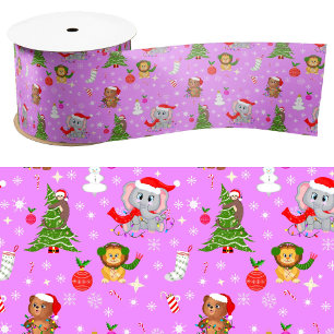Baby Dieren in de Dierentuin vieren Kerstmis Roze Lint
