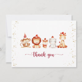 Baby Dieren in Rode Party Petten Bedankkaart