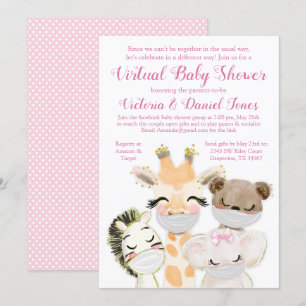 Baby-dieren met maskers op een overvloedig Baby sh Kaart