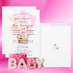 Baby Dieren Safari in Roze Heete Luchtballon Kaart