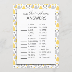 Baby dieren spelletjes Baby shower grijs/geel Kaart
