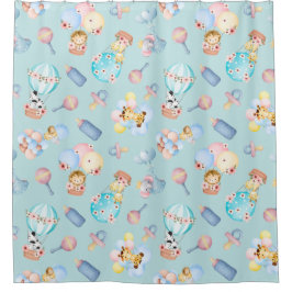 Baby Dierenballon Fles Speelgoed Lichtblauw thema Douchegordijn