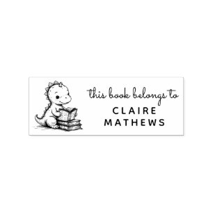 Baby Dino Reader Ex Libris Custom Stamp Rubberstempel