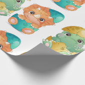 Baby dinosaur baby shower cadeaupapier (Hoek)