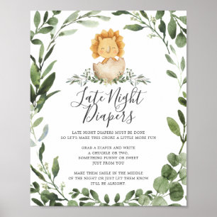 Baby Dinosaur Baby shower Late Night Diapers Sign Poster