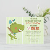 Baby Dinosaur Baseball 1-jarig feest Kaart (Staand voorkant)