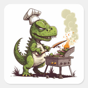 Baby Dinosaur met een houtskoolgrill-koelmiddel Vierkante Sticker