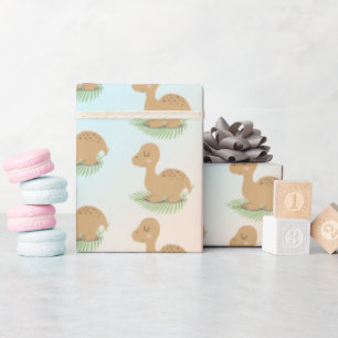 Baby Dinosaur op Leaf en Rainbow Cadeaupapier