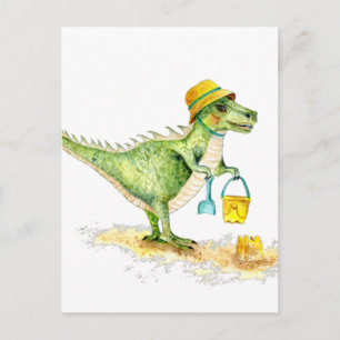 Baby Dinosaur T-Rex op het strand Briefkaart