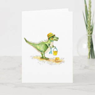 Baby Dinosaur T-Rex op het strand Feestdagen Kaart