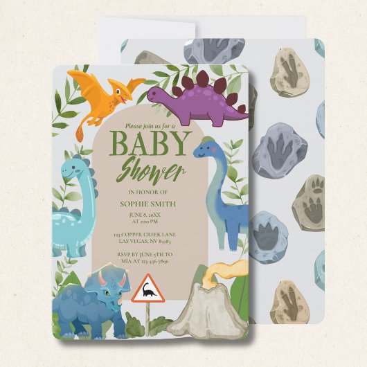 Baby Dinosaurs, Volcano, T-Rex Baby Shower Kaart