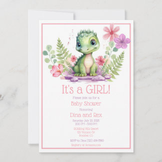 Baby Dinosaurus Meisje Bloemen Kaart