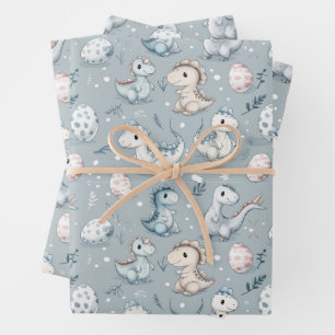 Baby dinosaurussen in het blauw inpakpapier vel