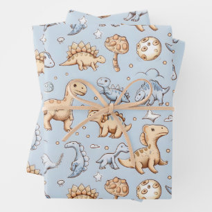 Baby dinosaurussen in het blauw inpakpapier vel